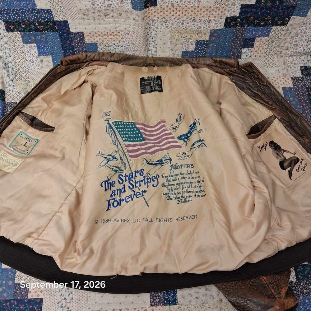 Avirex Type A-2 Leather Bomber Jacket Mens XXL Brown Flight Stars and Stripes - Picture 4 of 16